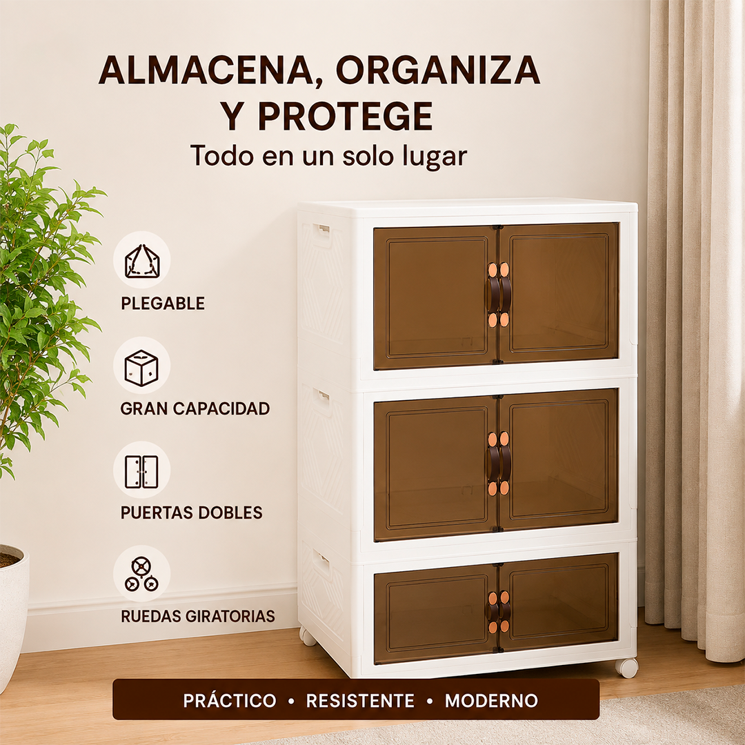 Armario Organizador de 3 Niveles con Ruedas