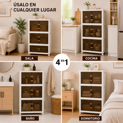 Armario Organizador de 3 Niveles con Ruedas