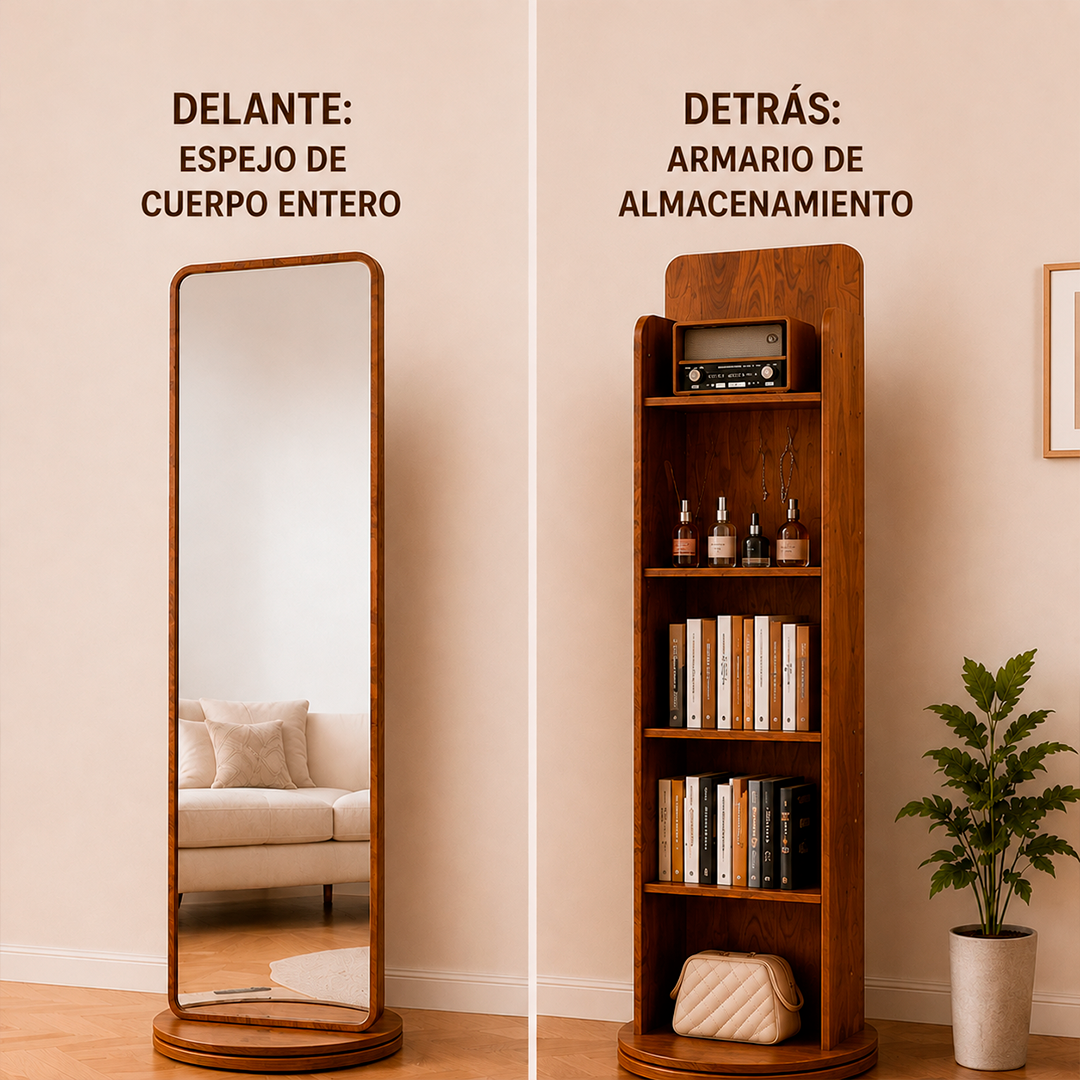 Espejo Giratorio 2 en 1 con Estantería